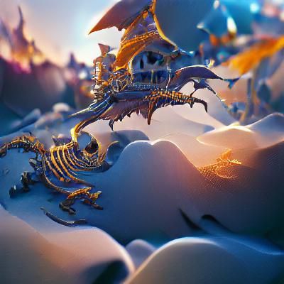 Fantastical Skeleton Dragon in Detailed Matte Painting