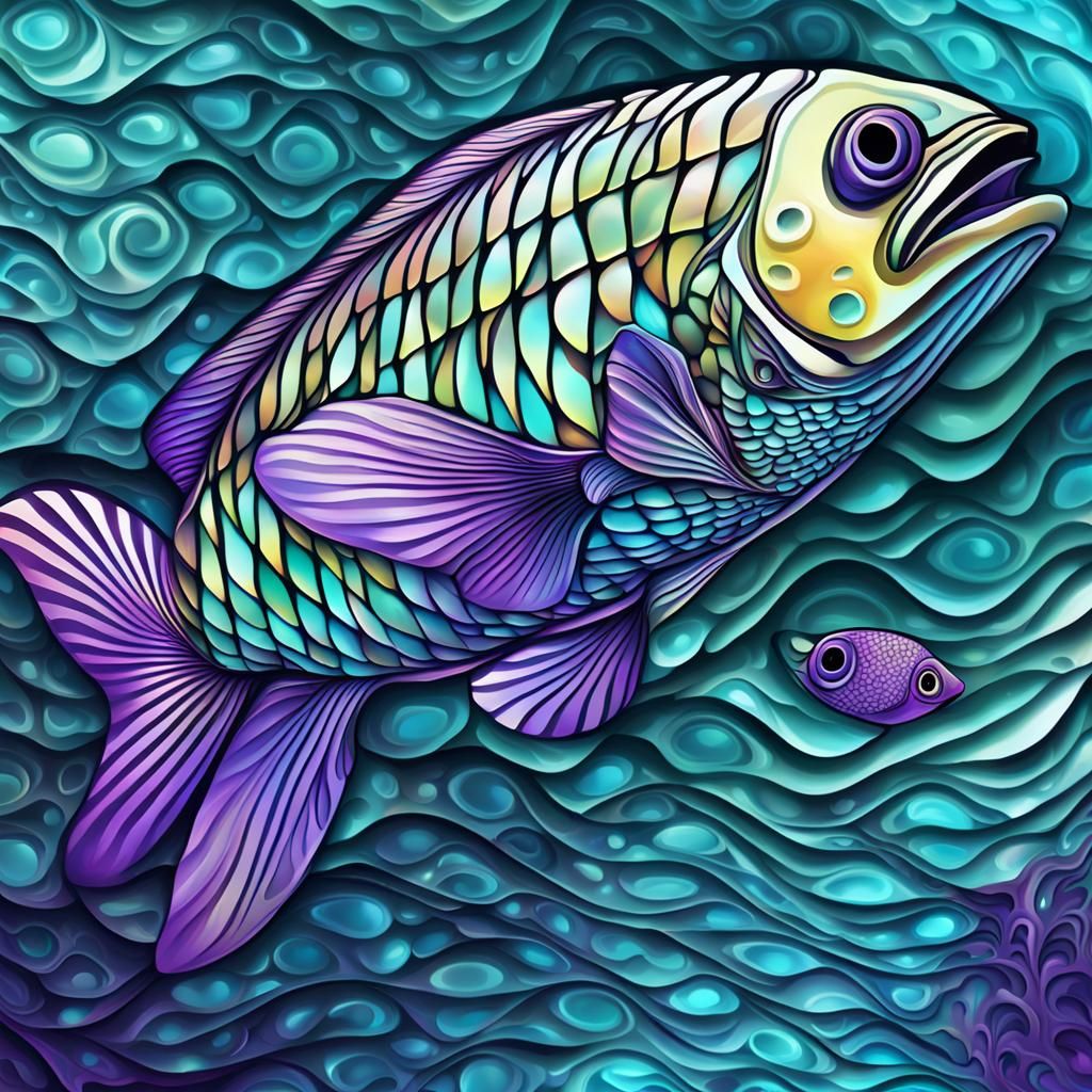 Hypnotic Fractal Fish Plays Ukulele Underwater