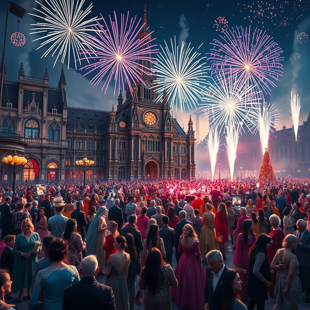 Dazzling New Year's Eve Celebration in Futuristic City