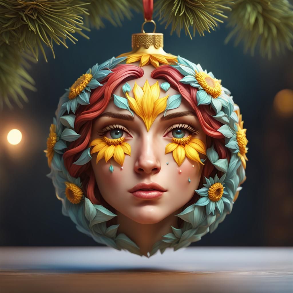 Colorful Sunflower Christmas Ornament in Art Nouveau Style