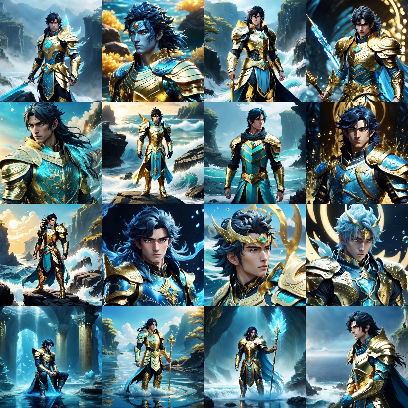 Surreal Water Genasi Cleric in Cyberpunk Gold Armor