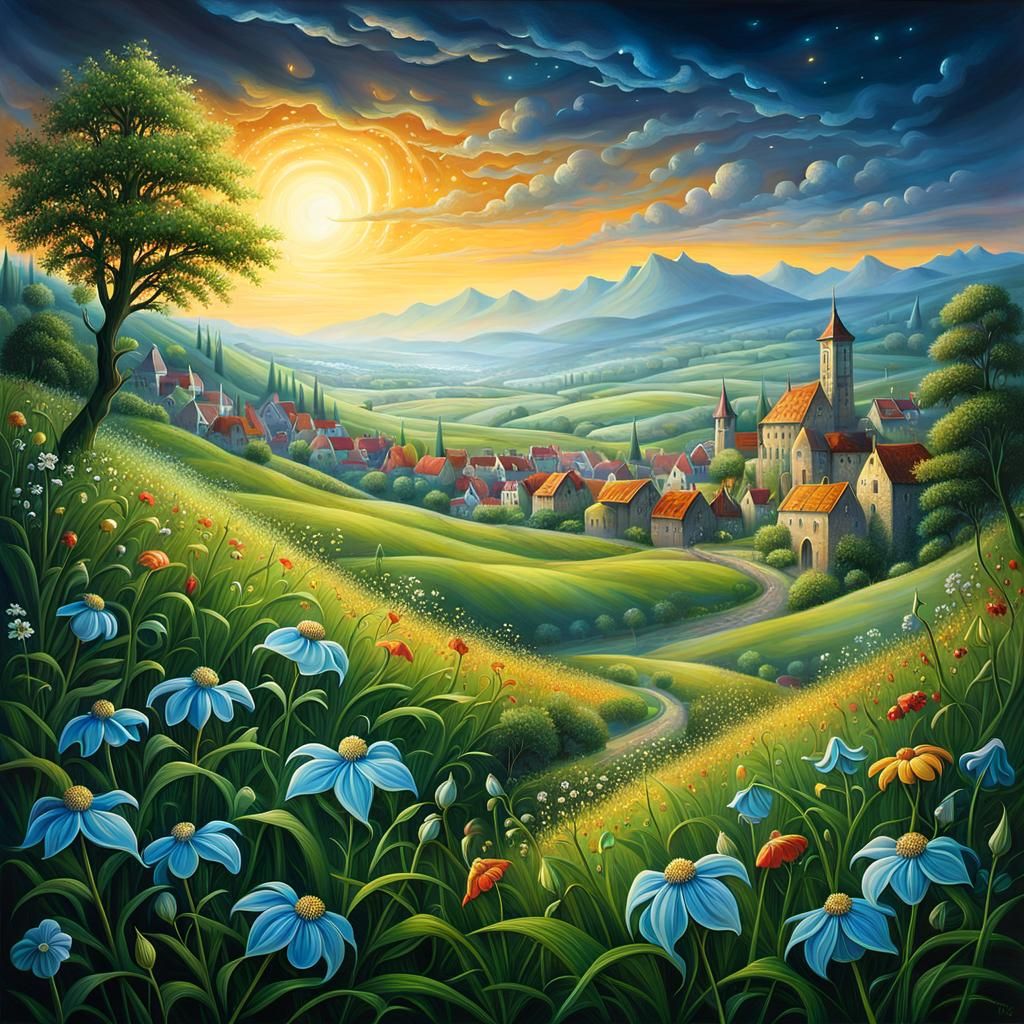 Mysterious Poisonous Flowers in Moonlit Meadow