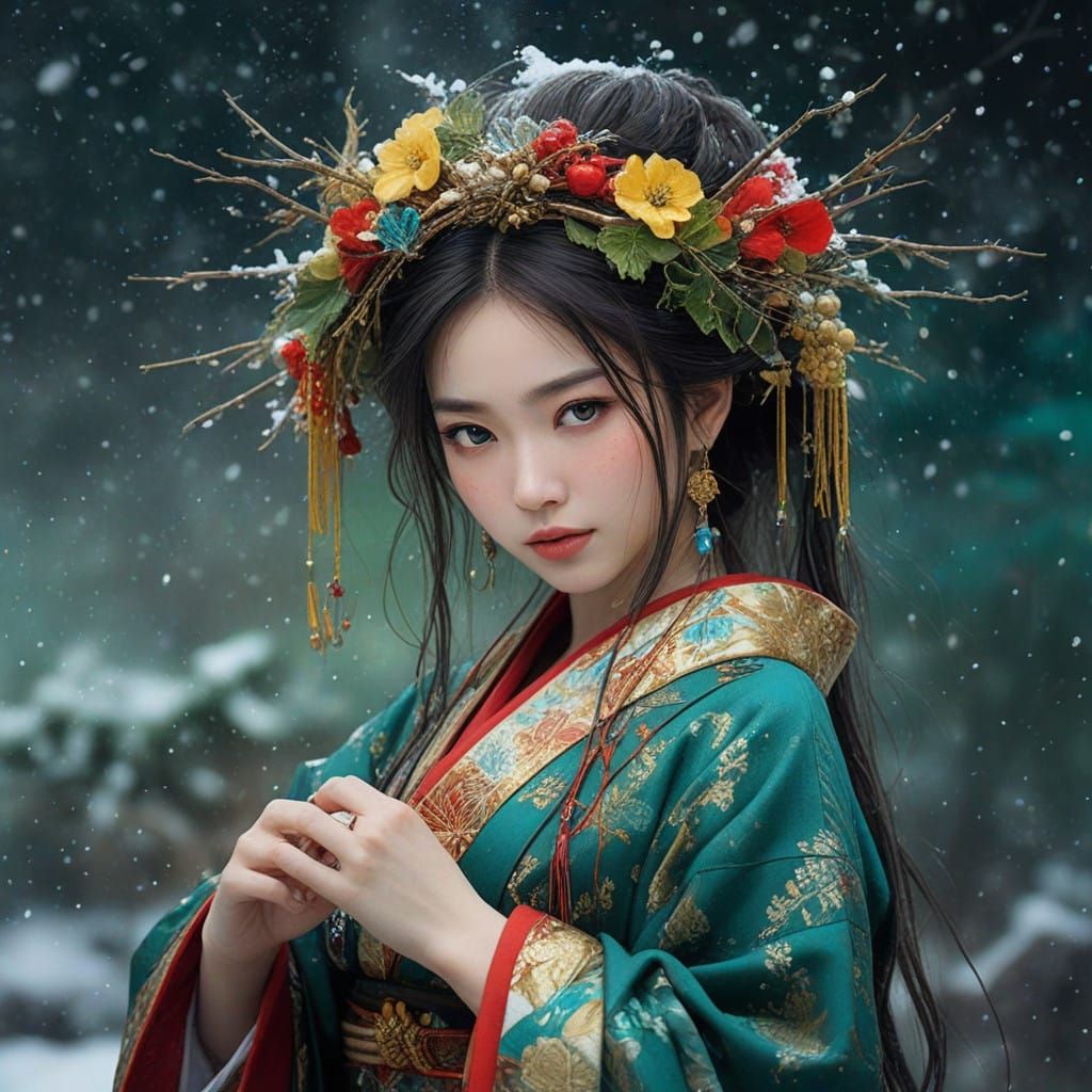 Japanese Princess in Elegant Winter Attire
