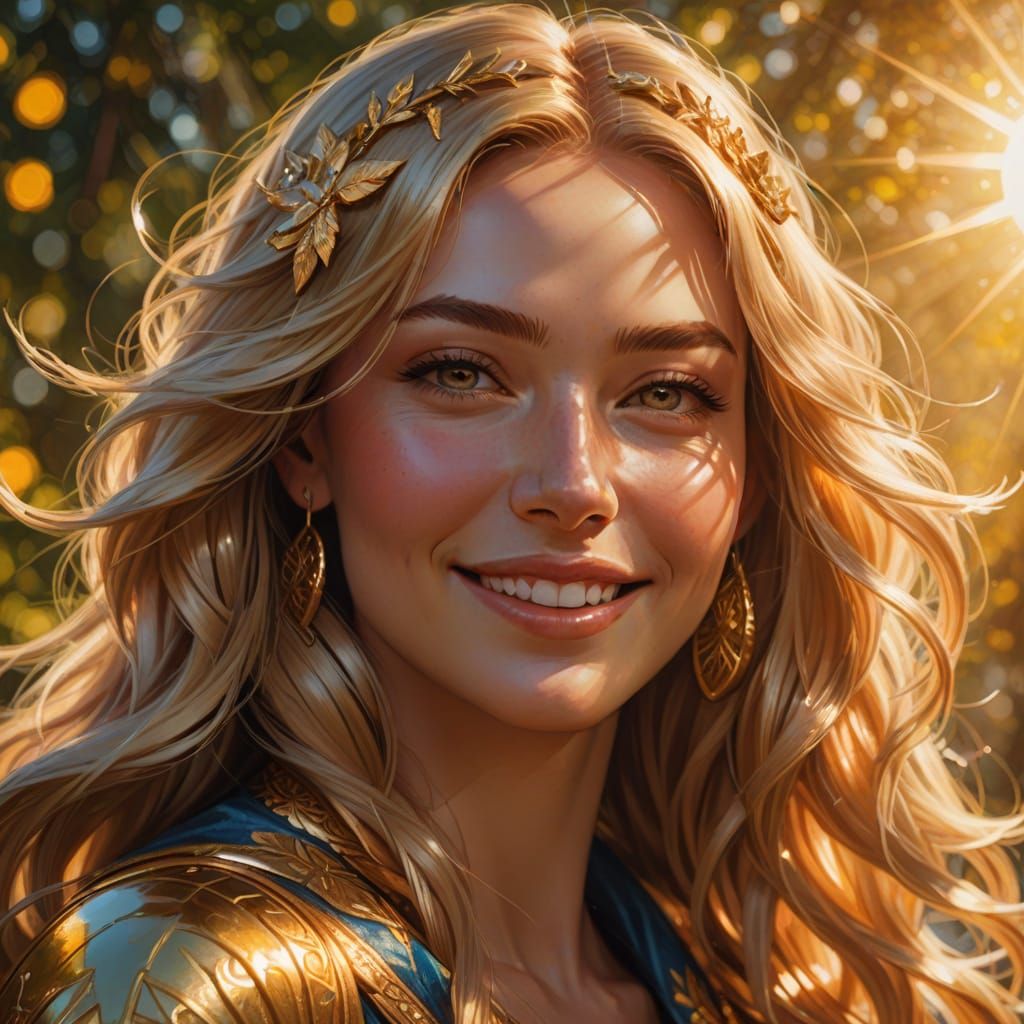 Radiant Goddess Smiling in Golden Light