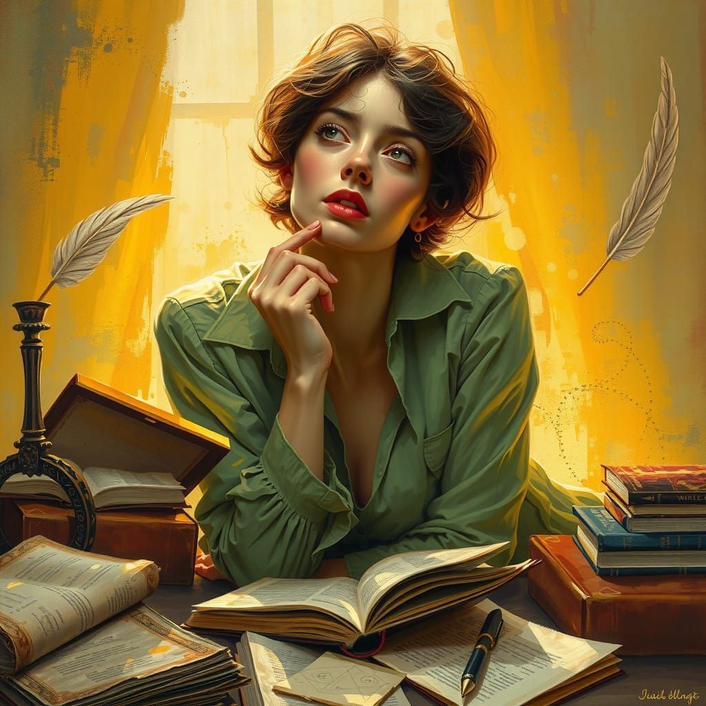 Introspective Woman in Ethereal Oil Painting