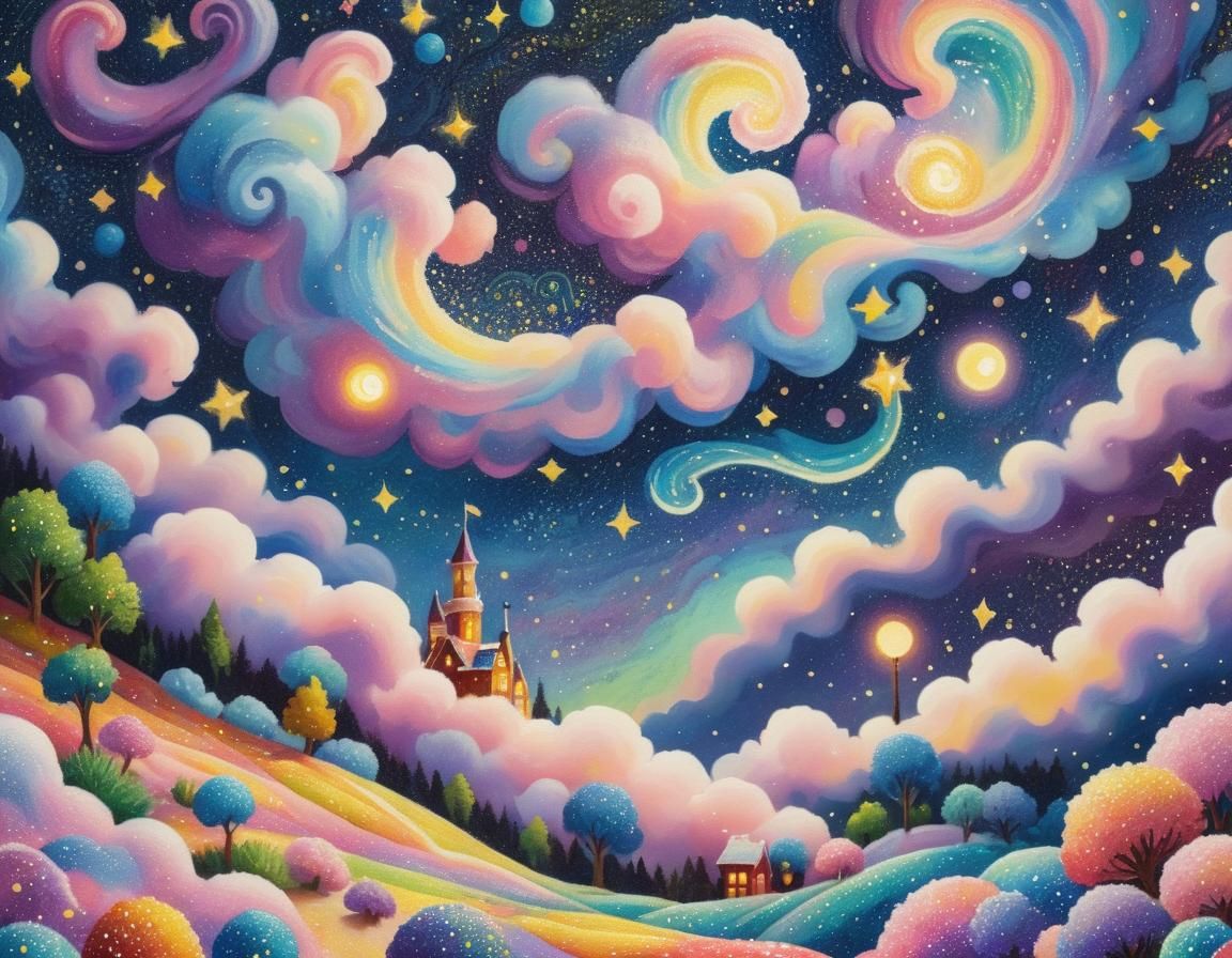 Whimsical Candyland Wonderland in Pointillism Style