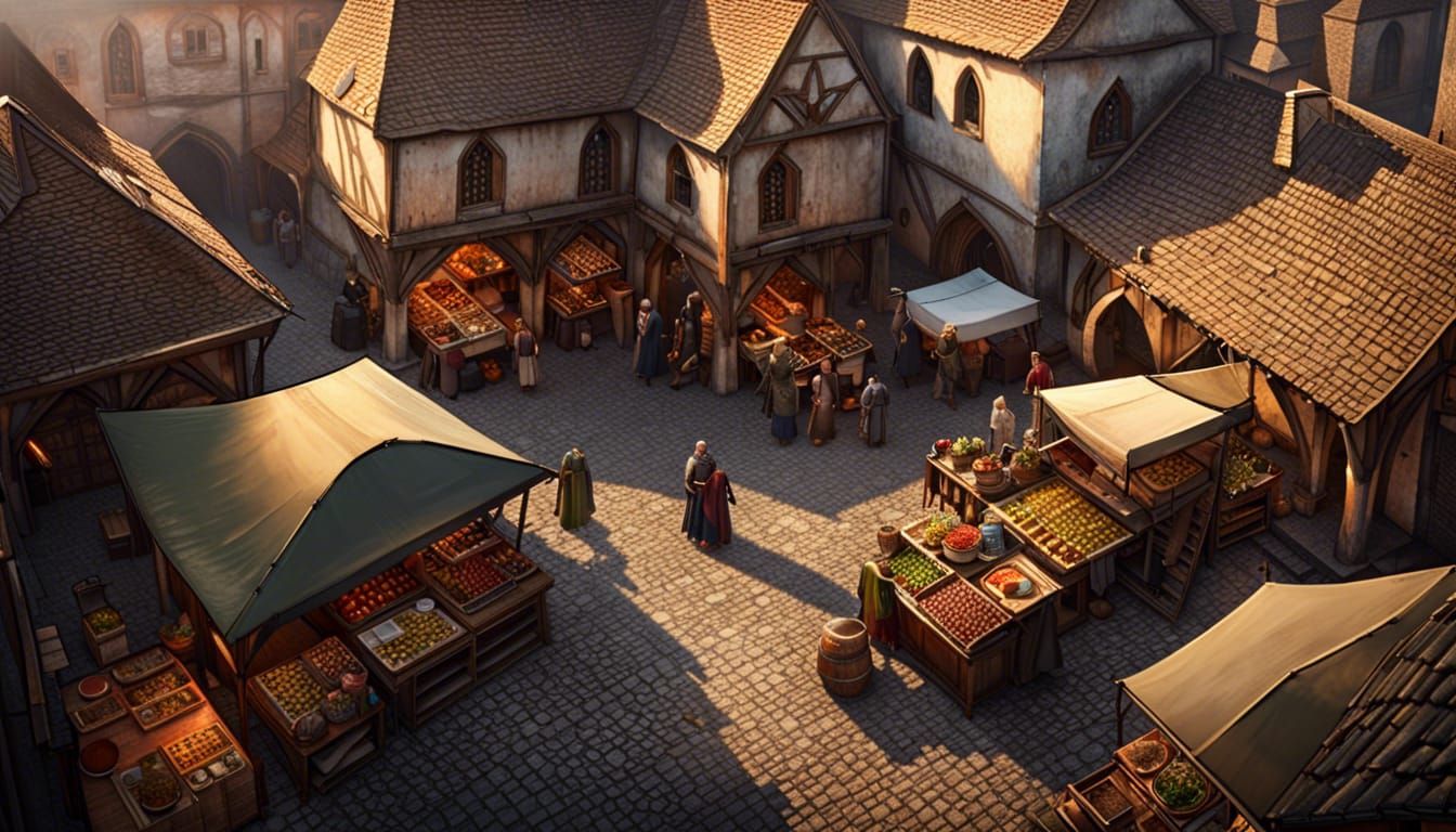 Vibrant Medieval Market Square at Sunrise