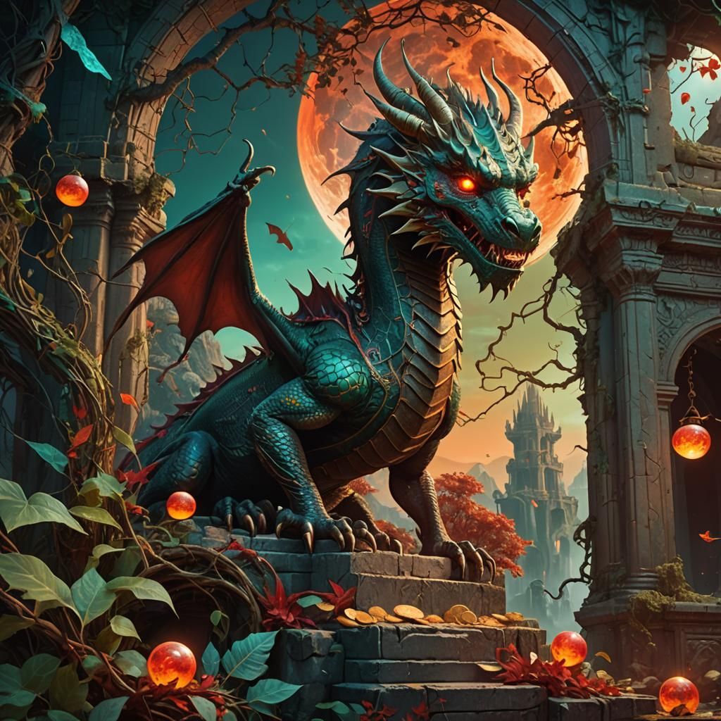 Red Dragon Treasure: Fantasy Landscape Concept Art