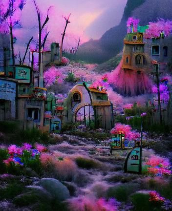 Cinematic Fairy Town in Post-Apocalyptic Wonderland