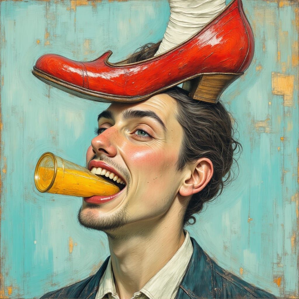 Surreal Man with Slipper, Dürer and Kandinsky Style