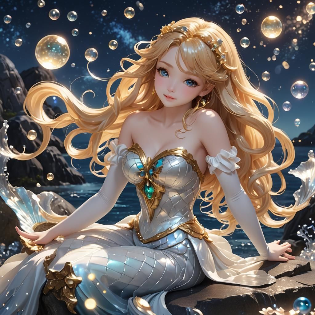 Mermaid Princess in Magical Realism 3D Anime Style