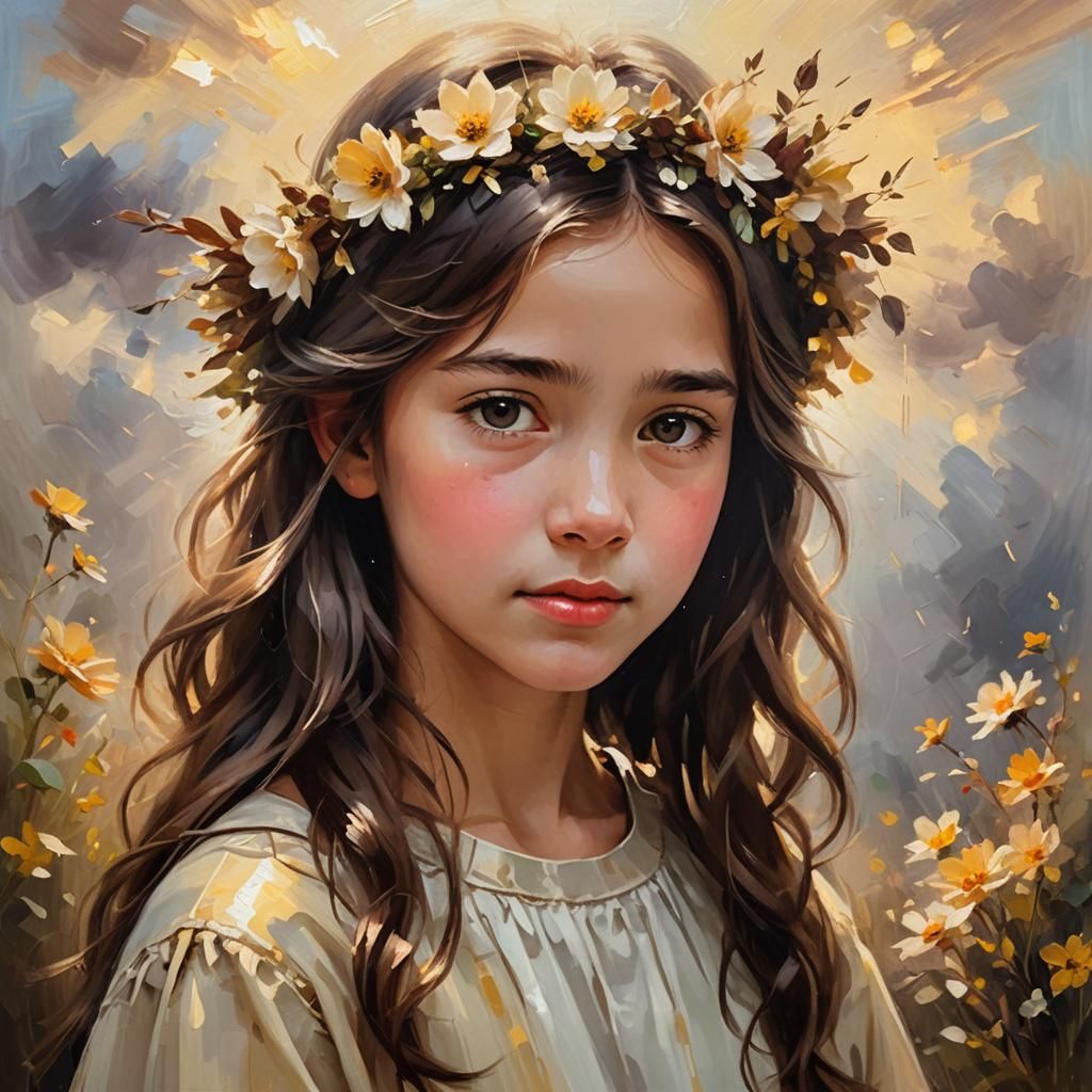 Girl with Flower Crown Oil Painting