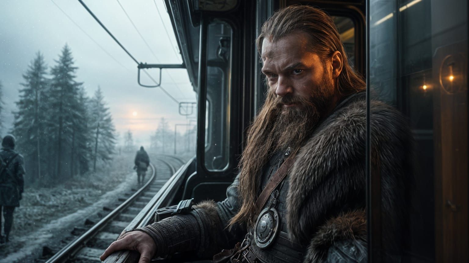 Viking Warrior Rides Night Tram to Valhalla