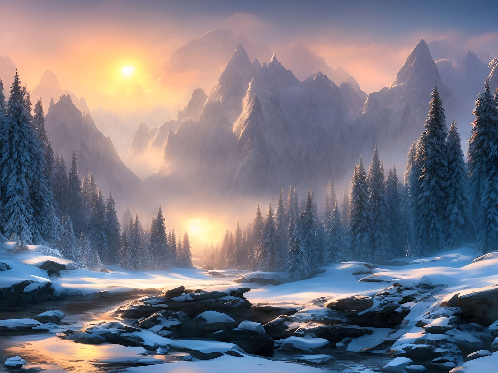 Half Summer Half Winter Landscape by Edlin