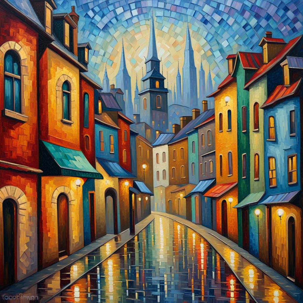 Teardrop City in Neo-Impressionist Oil Painting