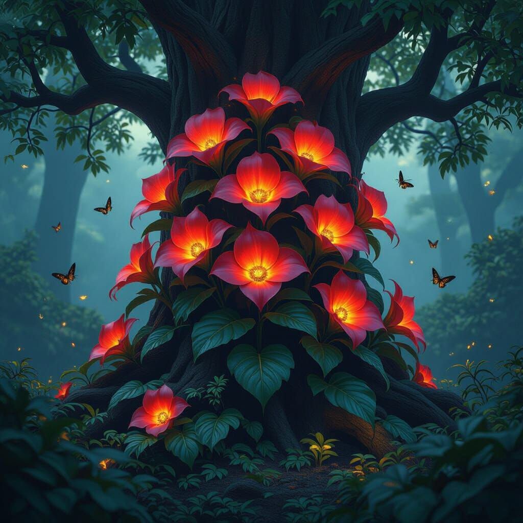 Verdant Bloom Flowers in Dark Fantasy Style