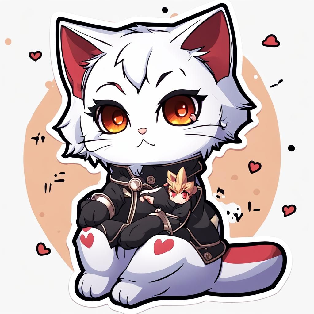 Cute Chibi Cat Sticker in Anime Style