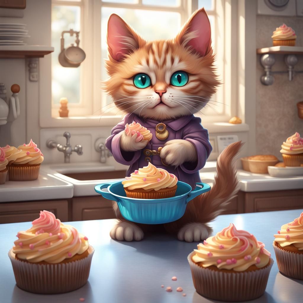 Bipedal Cat Baker Portrait in Hyperdetailed Style