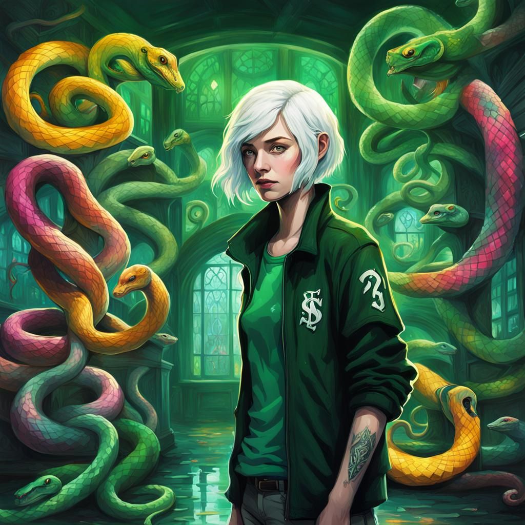 Slytherin Student in Common Room Graffiti Art