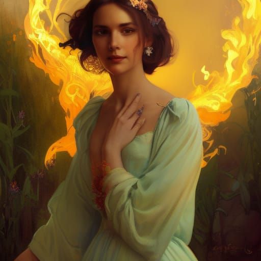 Australian Duchess Portrait with Fiery Background