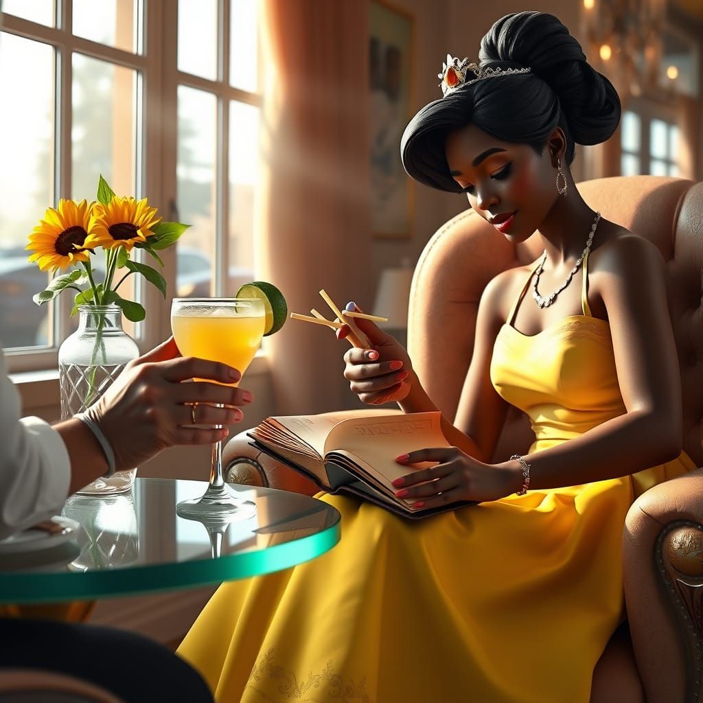 Elegant Princess Tiana in Salon Relaxation Scene