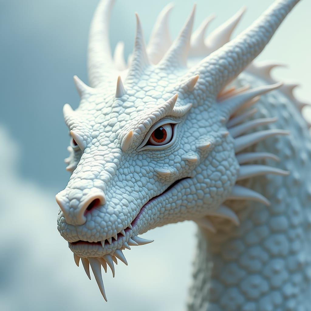 detailed, hyper real, close up, textured, dragons face, white, real, fantasy, captivating, magical, epic, epic, clean, c...