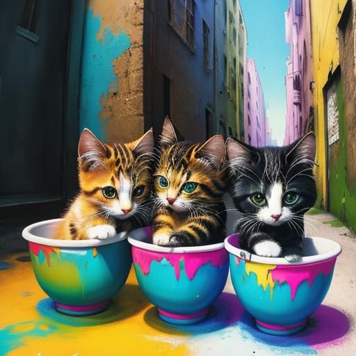 Kittens and Milk in Graffiti Splash Art