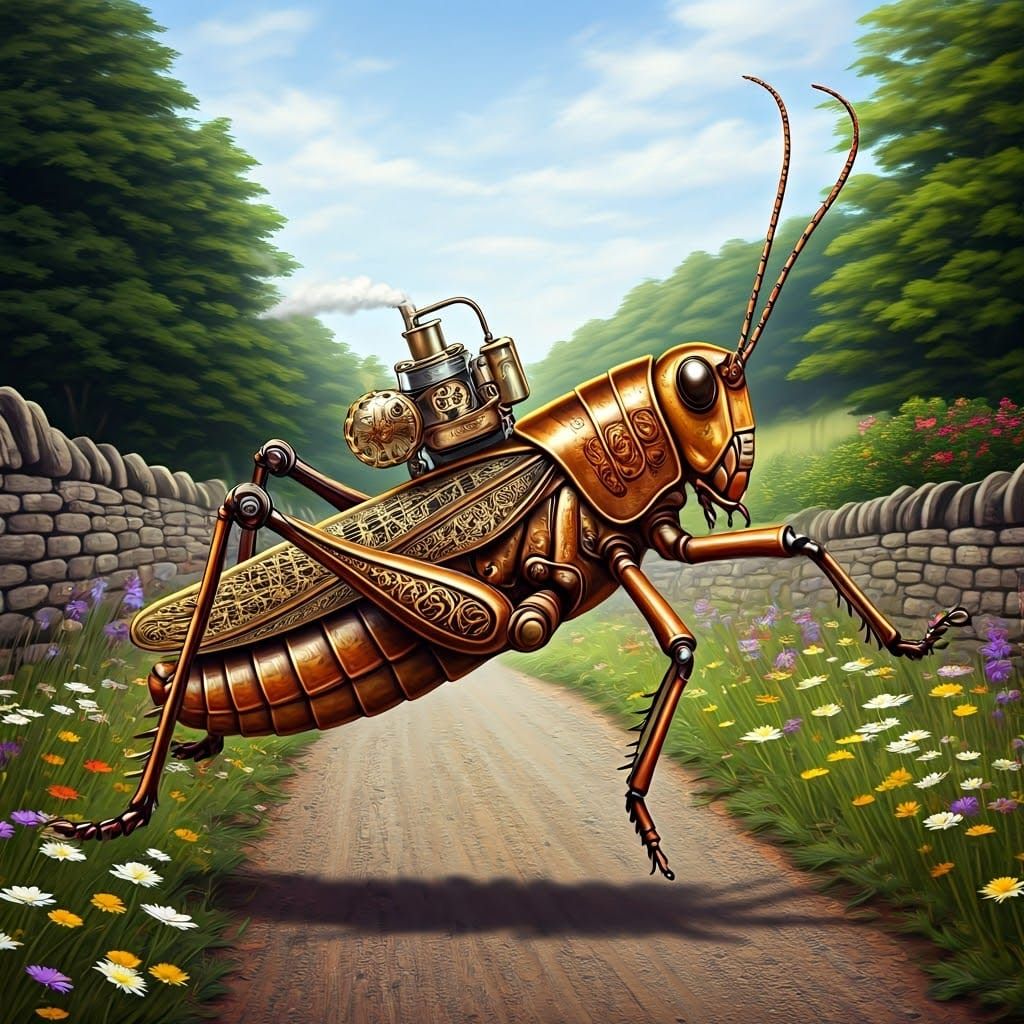 Steampunk Grasshopper with Clockwork Mechanisms