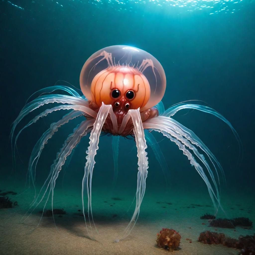 Surreal Jellyfish Spider Hybrid in the Sea