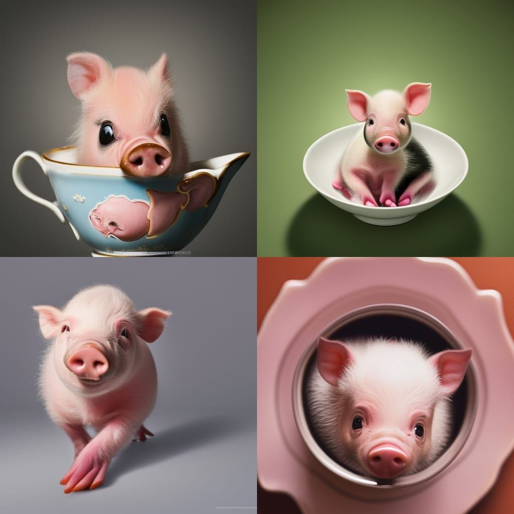 Hyper-Realistic Piglet Portrait in Teacup