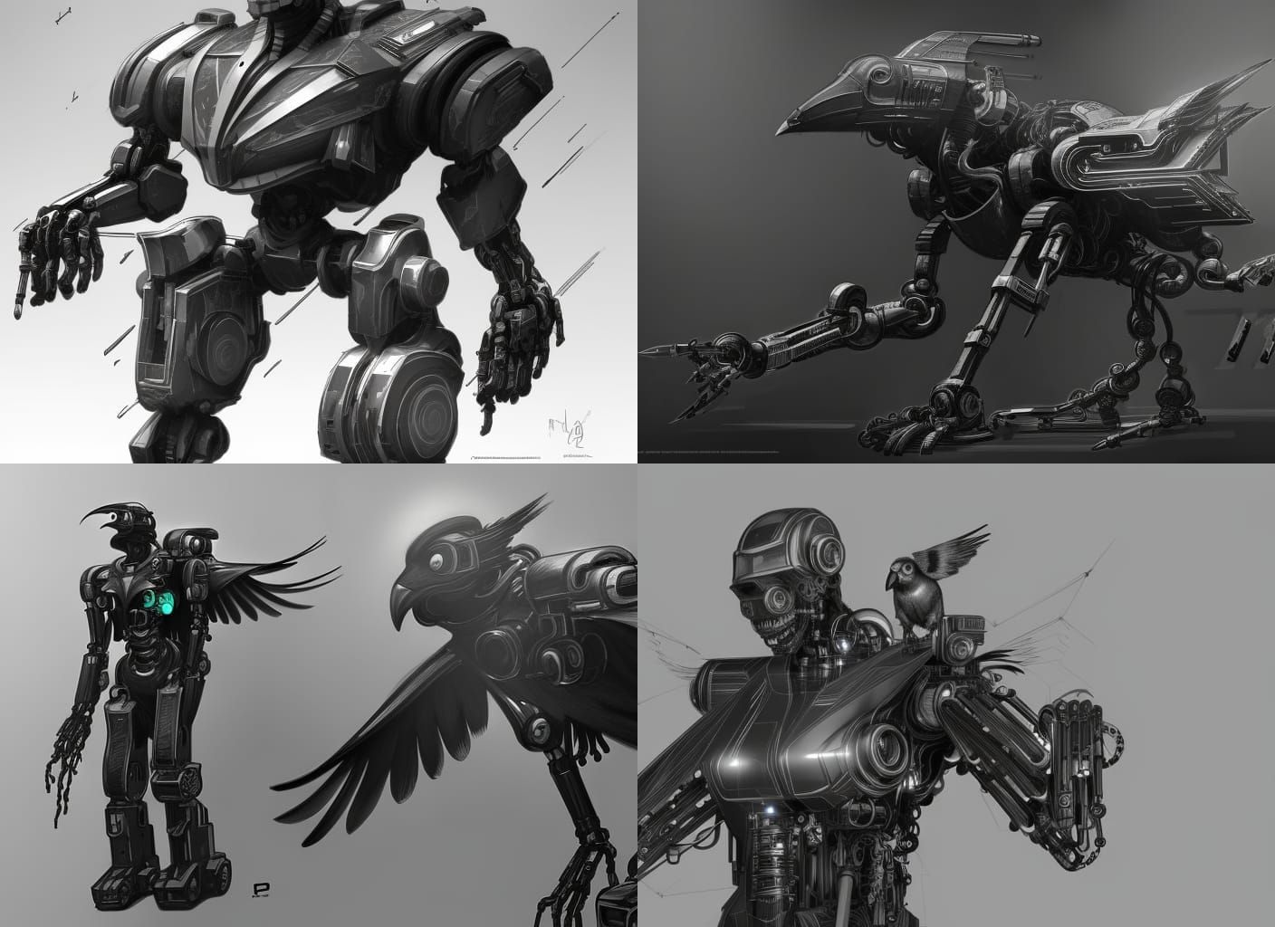 Robotic Cyberpunk Raven Concept Sketch