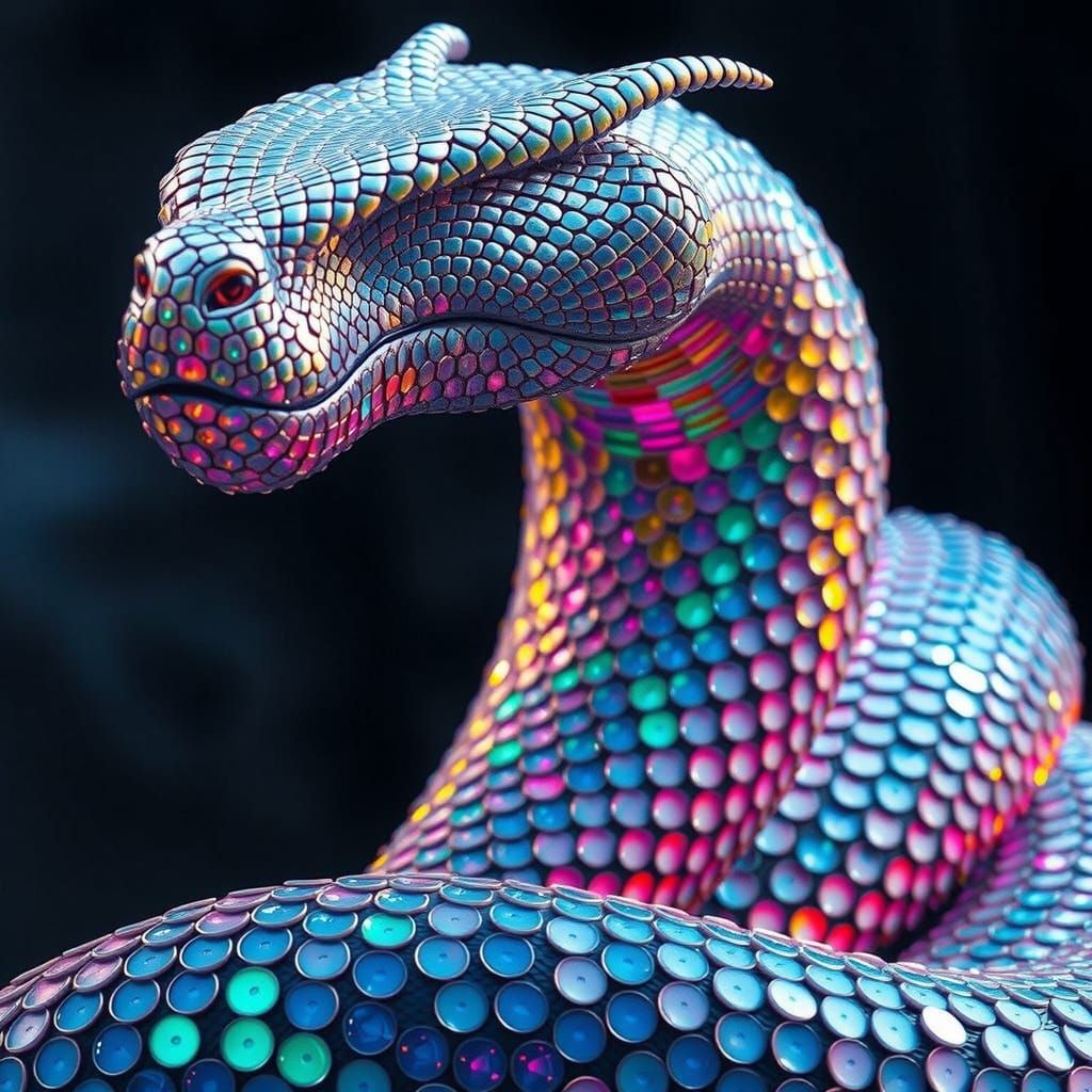 Iridescent Snake with Art Nouveau Byzantine Mosaic Scales