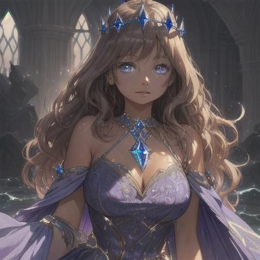 Goddess with Crystal Crown in Fantasy Art Style
