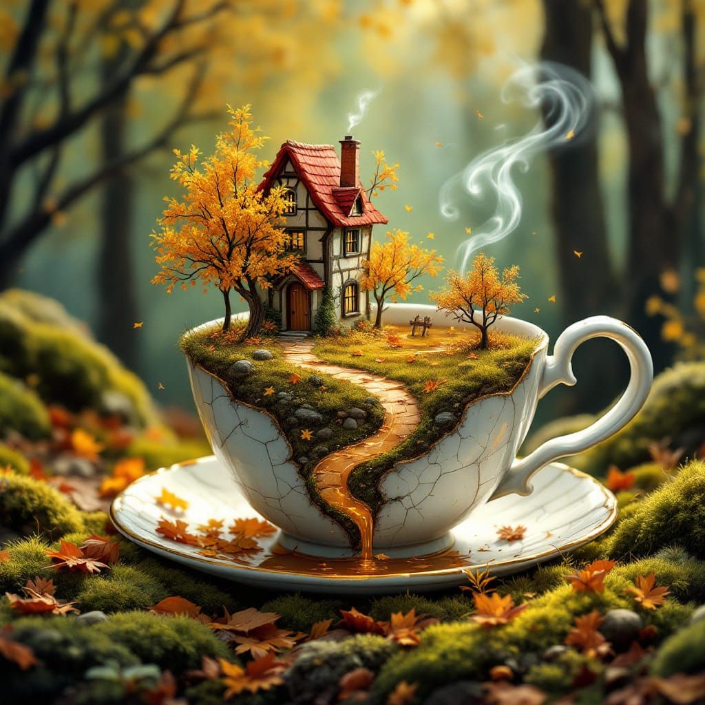 Miniature Autumn Forest in Teacup Cottage