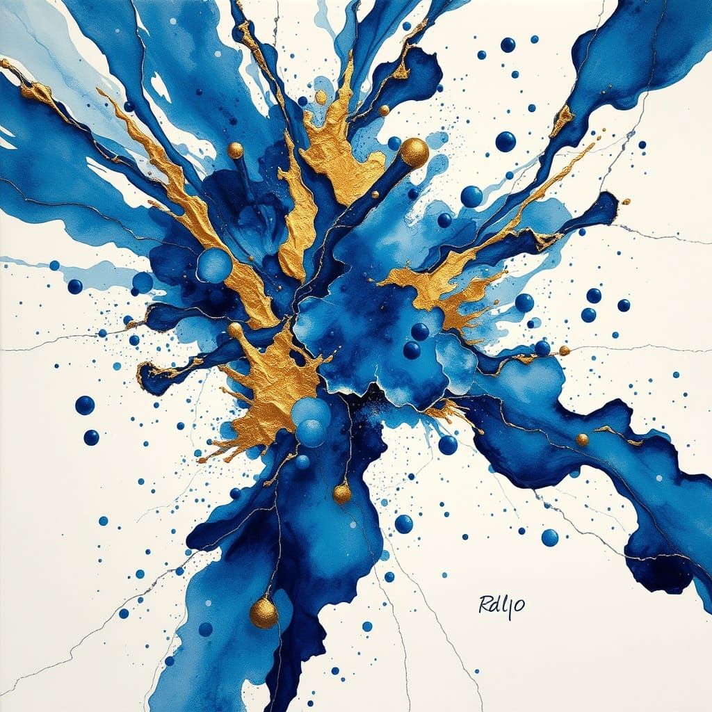 Deep Blue Watercolor with Gold Accents