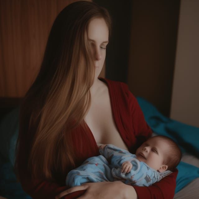 Mother and Child Breastfeeding in Dim Light