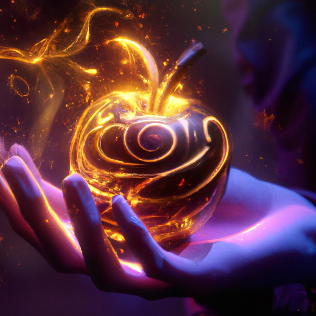 Magical Golden Apple in Hand: Hyperrealistic Render