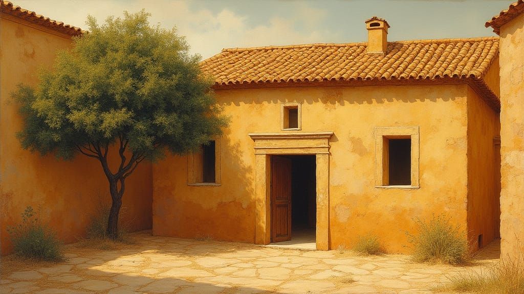 Mudbrick House in Illuminated Manuscript Style
