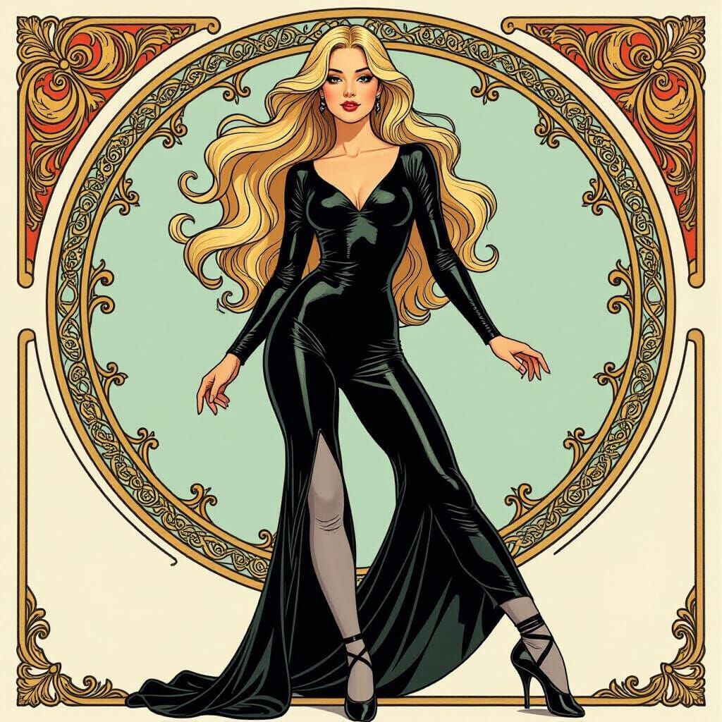 Elegant Woman in Tights, Art Nouveau Style