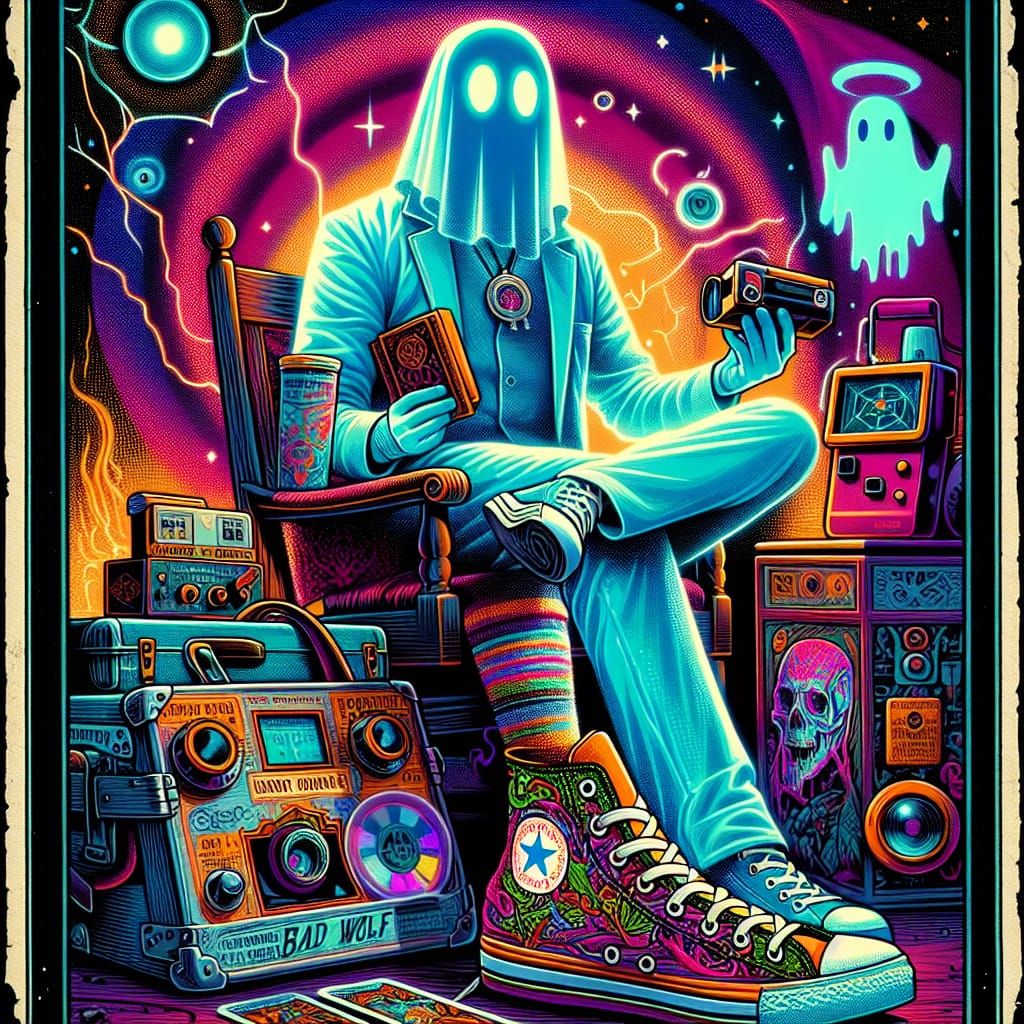 Psychedelic Ace of Cups Tarot Card with Ghost