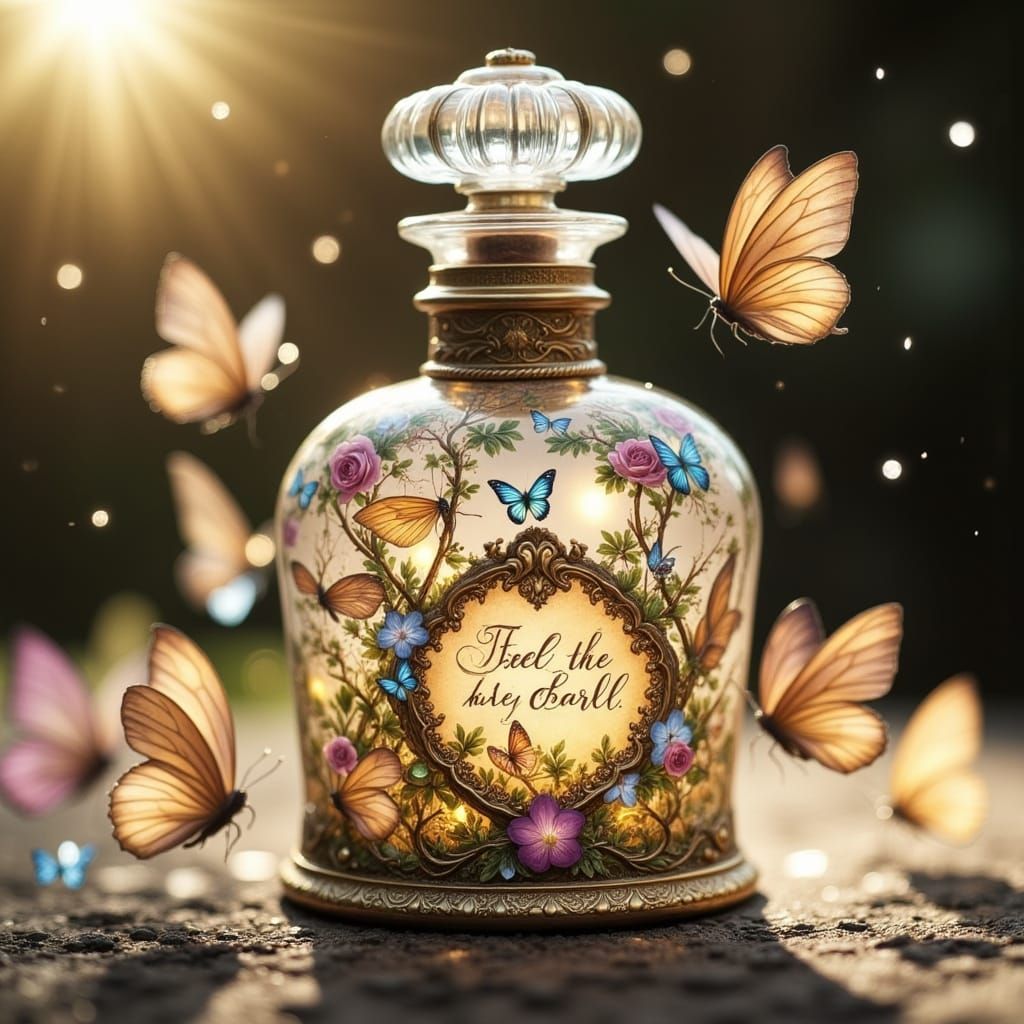 Exquisite Perfume Jar in Whimsical, Dreamlike Setting