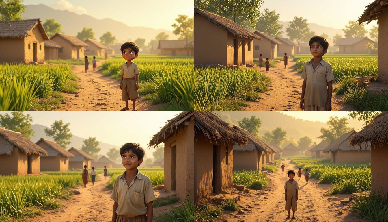 Rural Indian Village Scene in Cinematic 3D Style