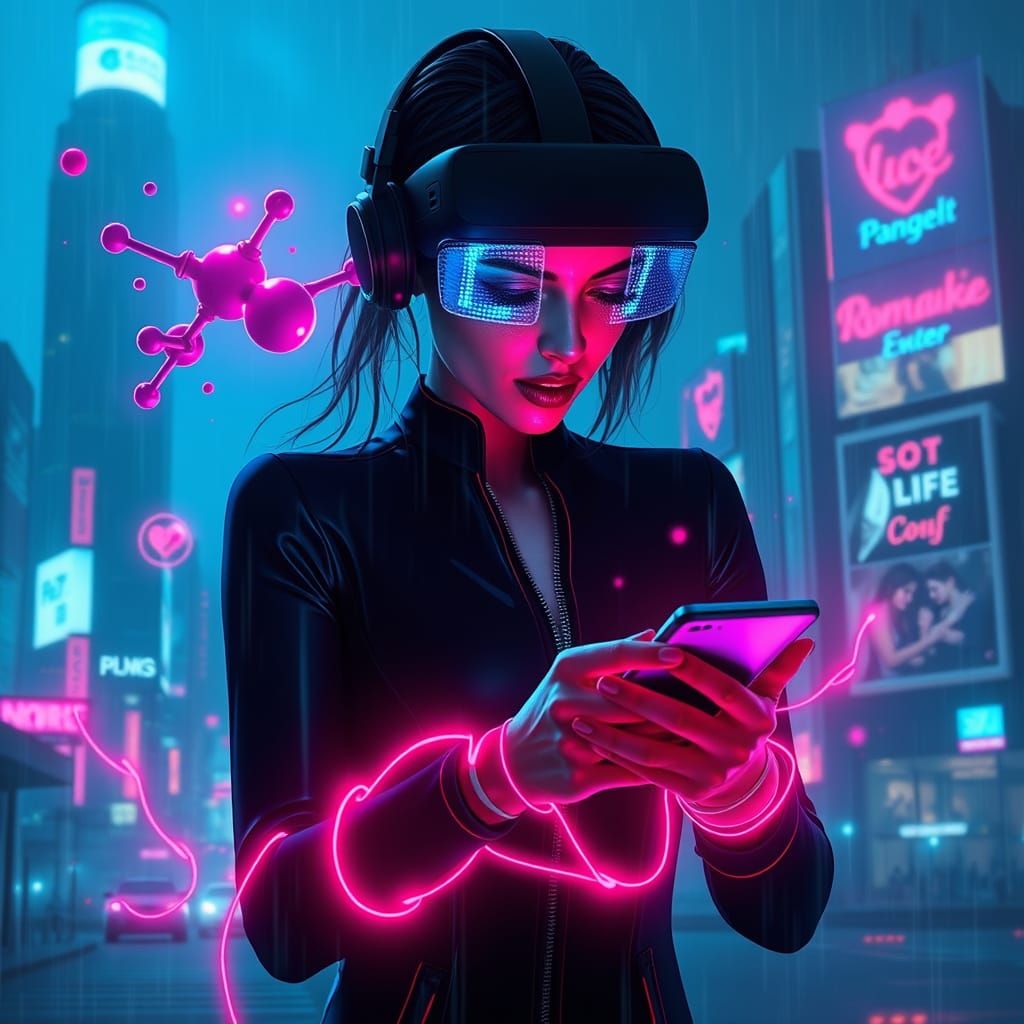 Surreal Neon Nightmare: Trapped in a Futuristic Cycle of Add...