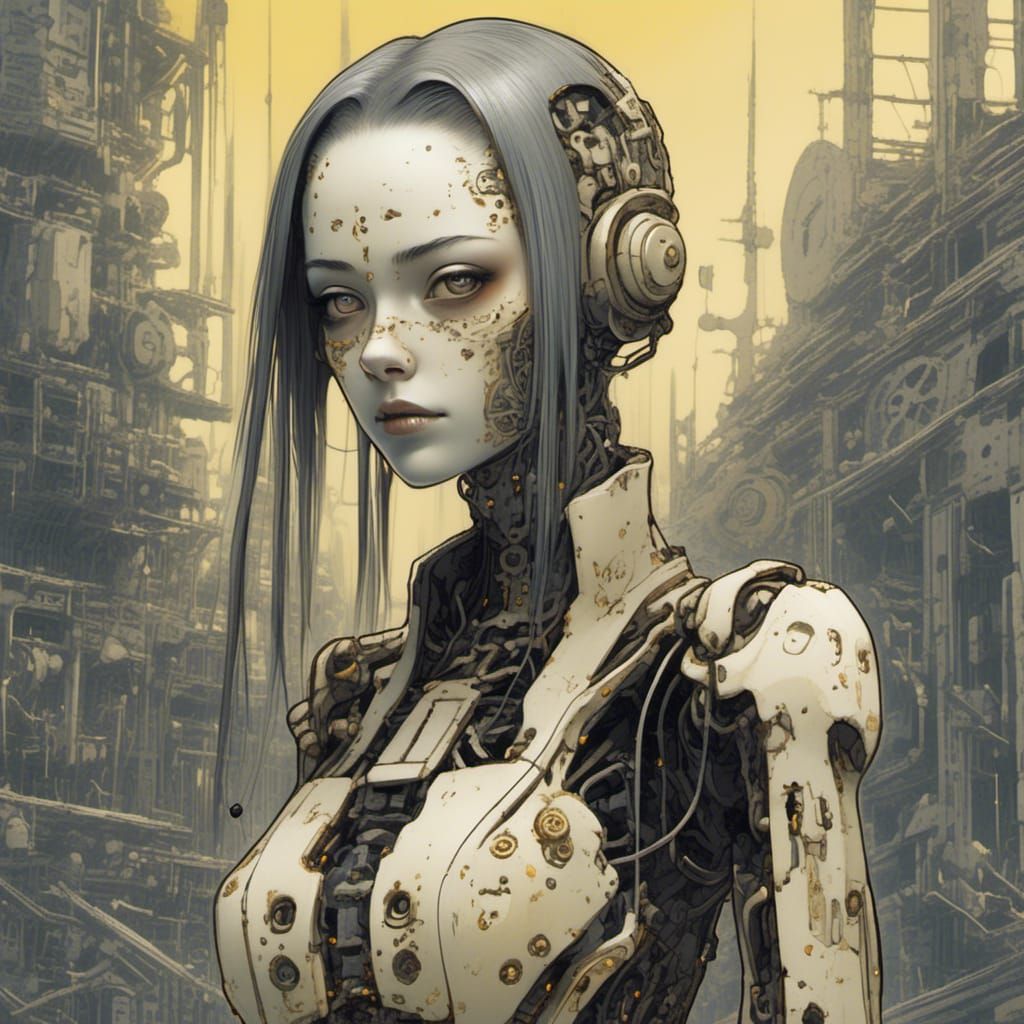 Cyberpunk Girl in Necropolis Landscape