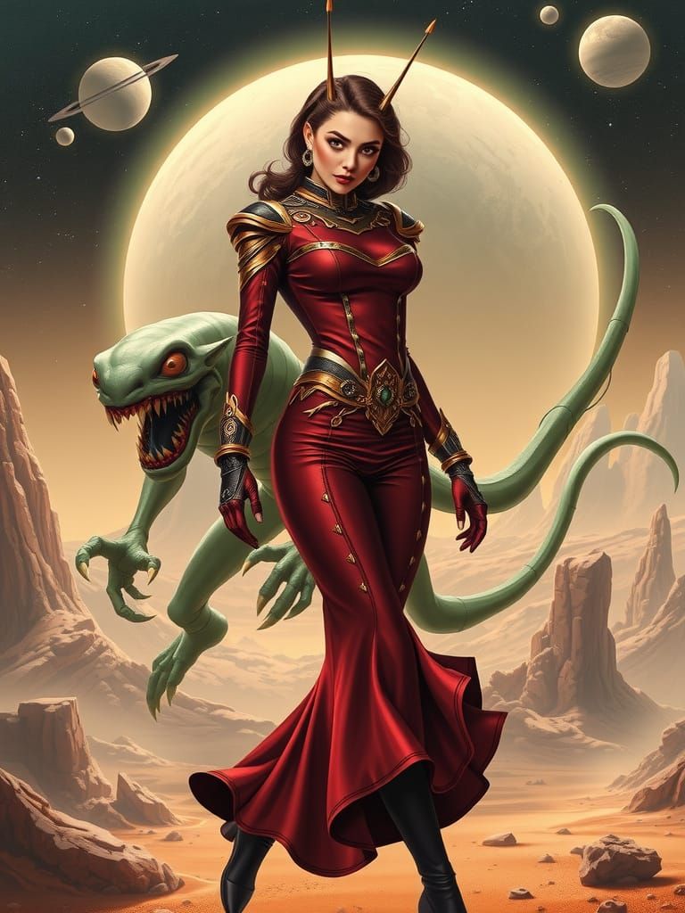 Cyberpunk Pin-Up Goddess Defends Martian Frontier