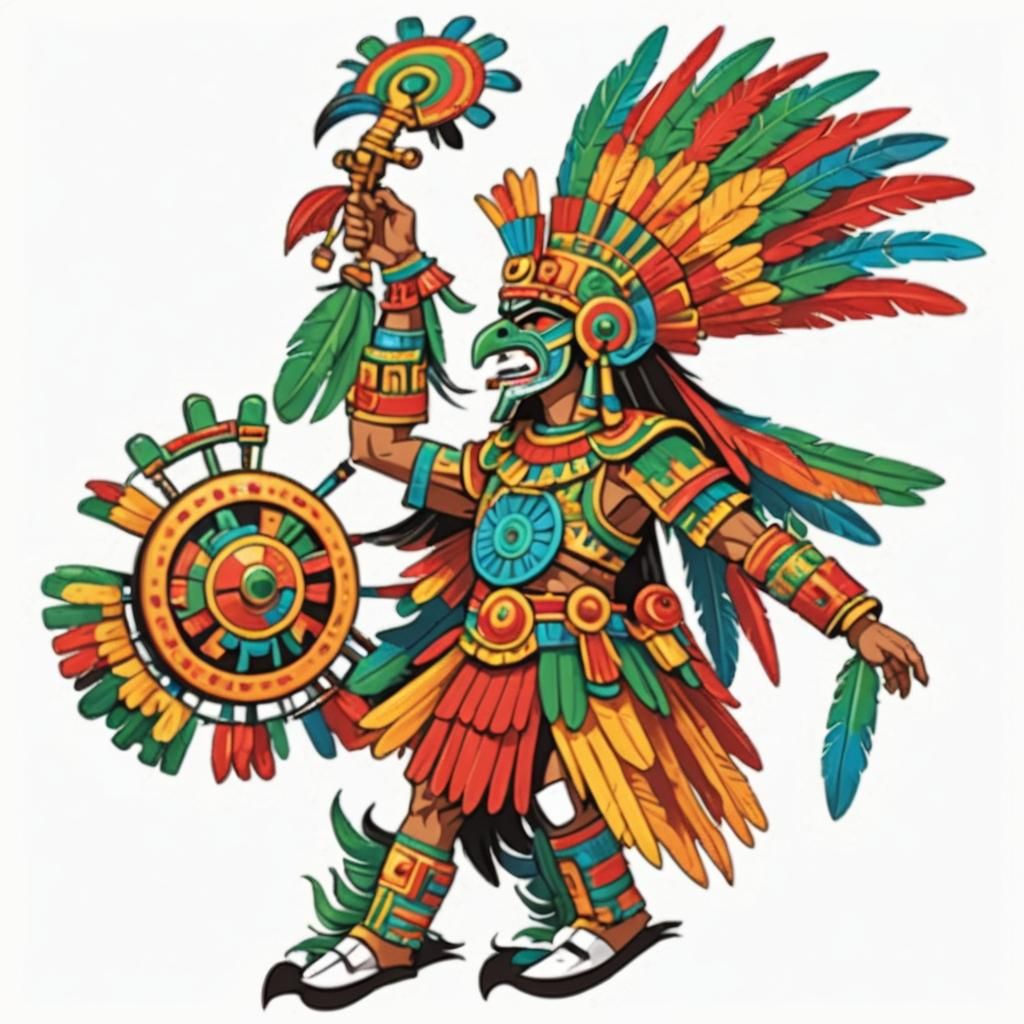 Vibrant Aztec Deity Huitzilopochtli Vector Illustration