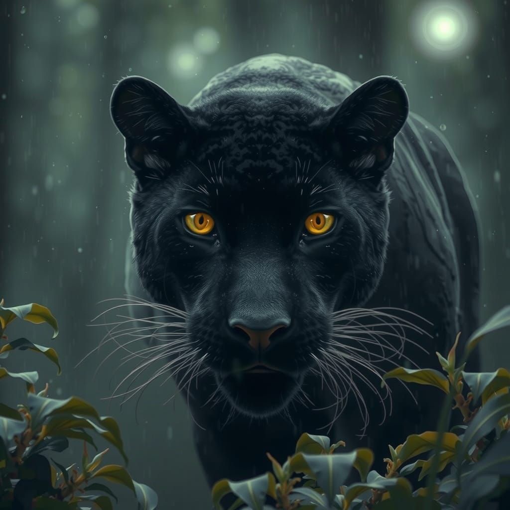 Black Panther in Jungle, Hyperrealistic Art