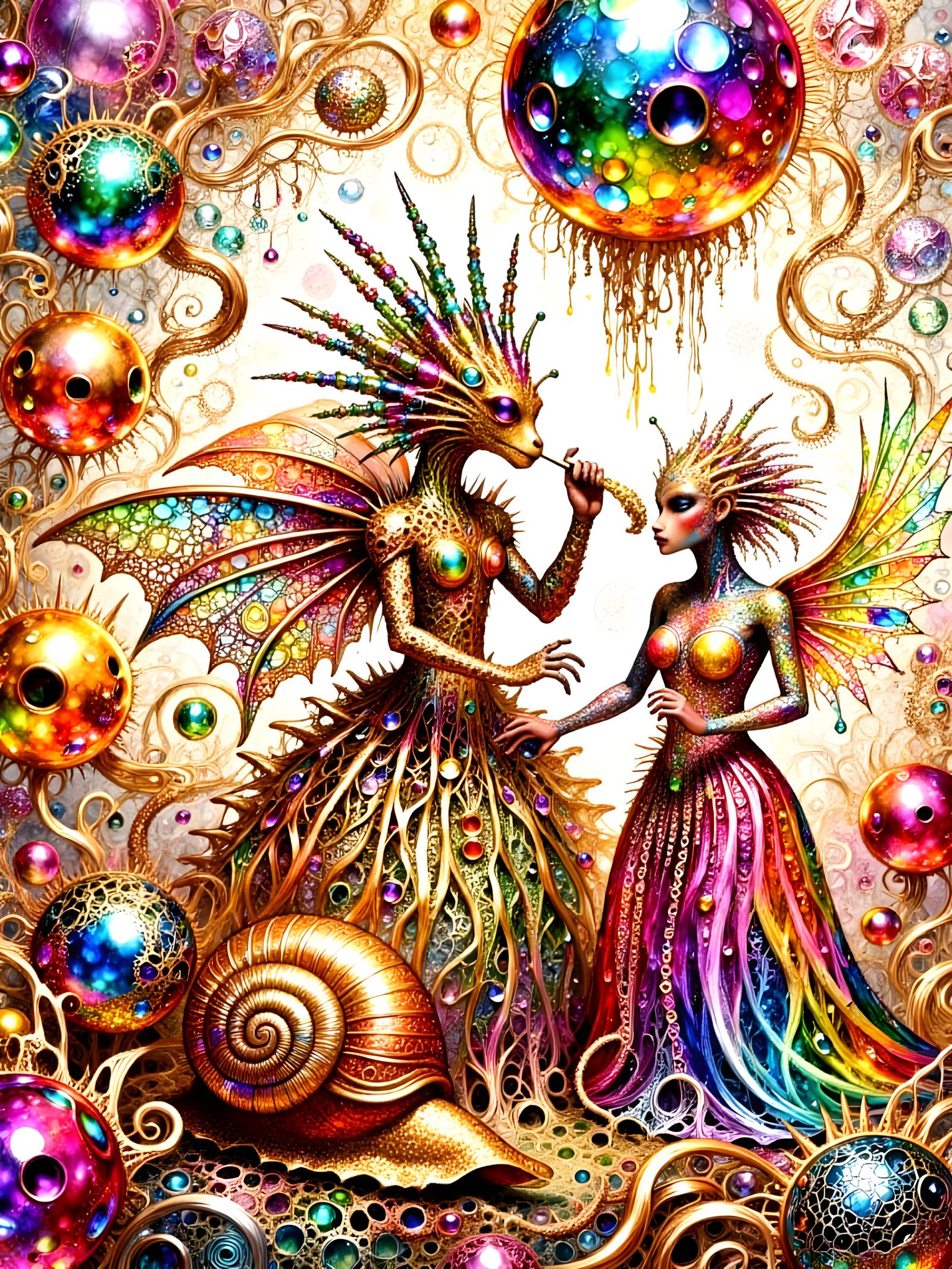 Futuristic Creature Couple Dancing Under Disco Ball
