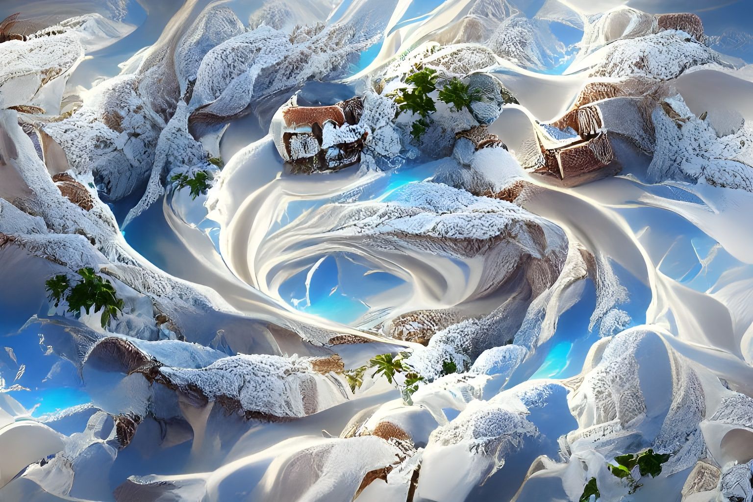 Winter Swirl Landscape with White Adobe Houses
