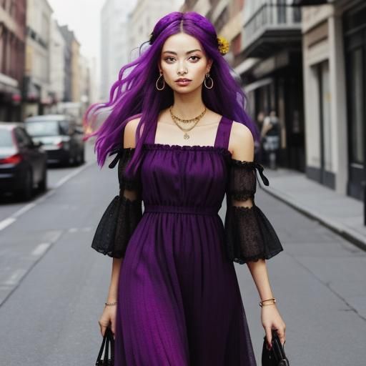 Hippie Girl in Flowing Dress